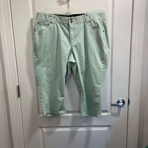 Woman Within Plus Size 22 Mint Green Cropped Denim Pants Casual Straight Leg